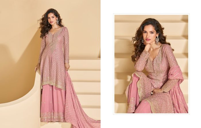Rose Pink Georgette Embroidered Palazzo - Image 4