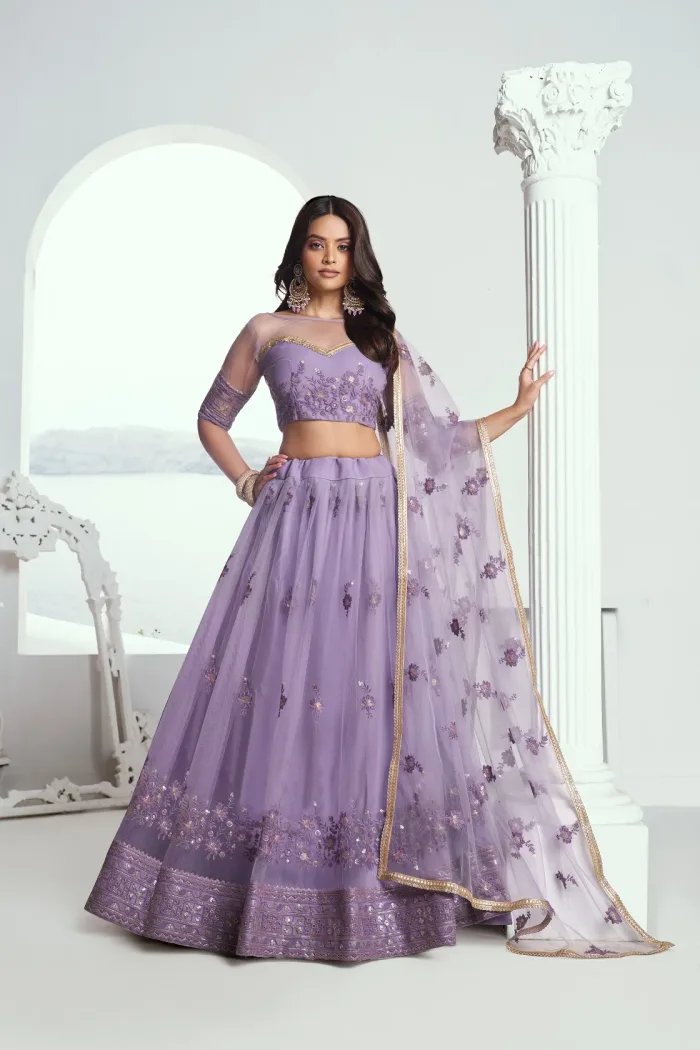 Lavender Butterfly Net Lehenga Choli - Image 2