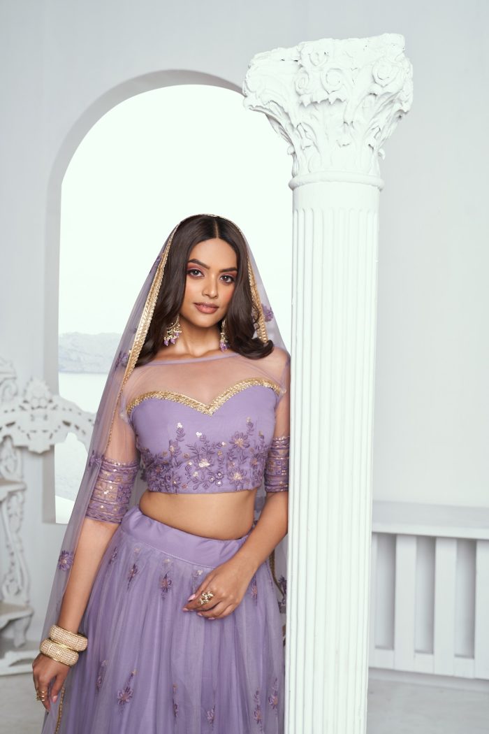 Lavender Butterfly Net Lehenga Choli - Image 3