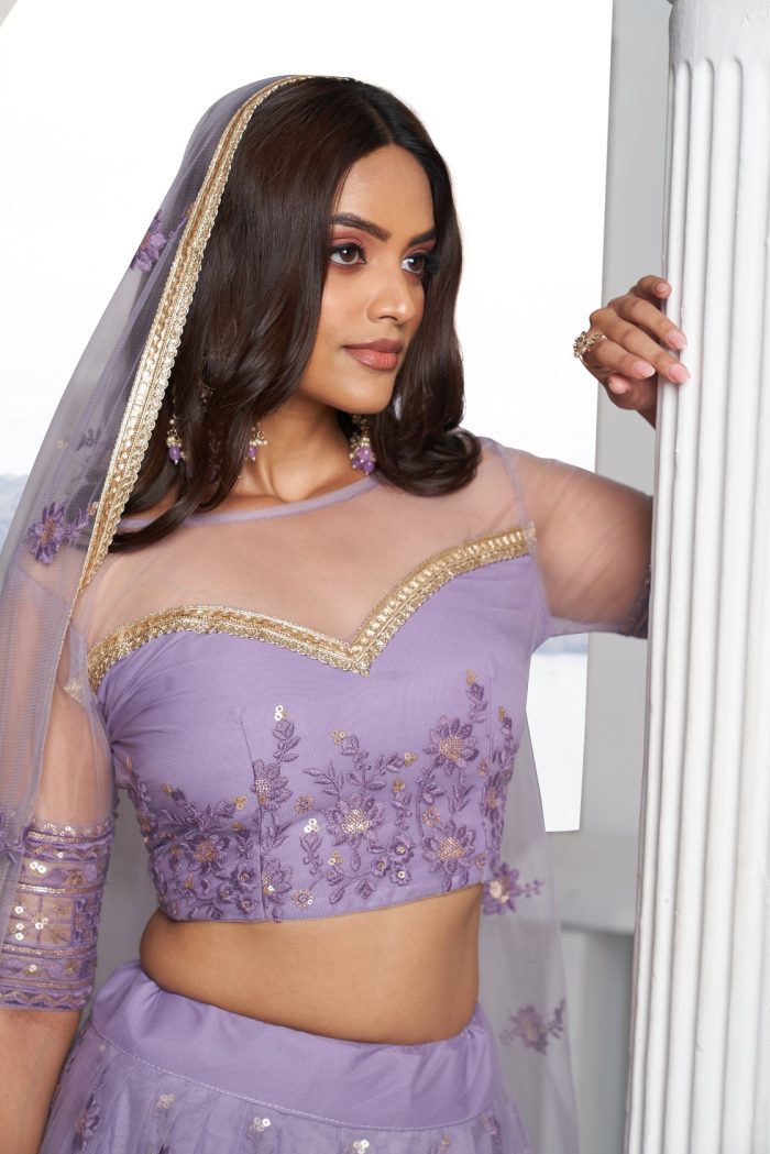 Lavender Butterfly Net Lehenga Choli - Image 4