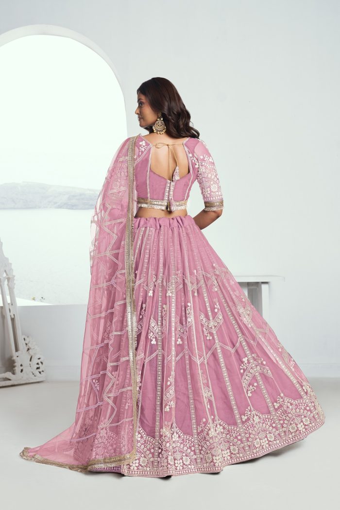 Pink Butterfly Net Lehenga Choli - Image 4