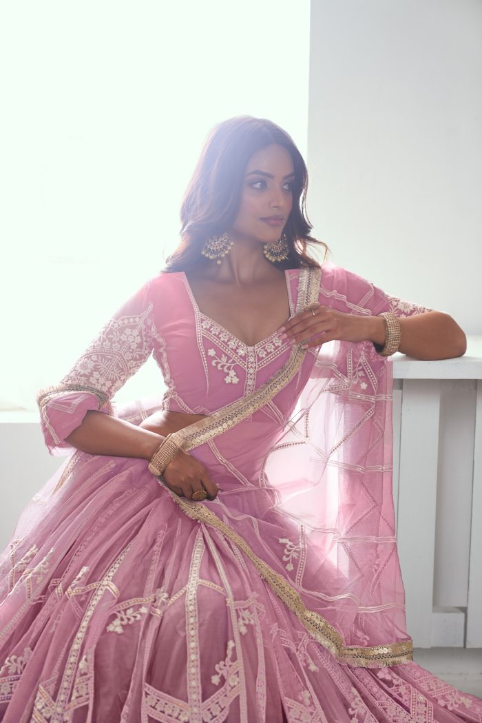 Pink Butterfly Net Lehenga Choli - Image 5