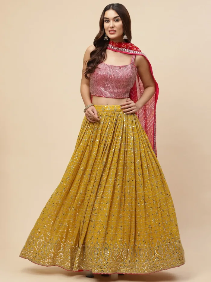 Heavy Georgette Luxurious Yellow Lehenga Choli Set