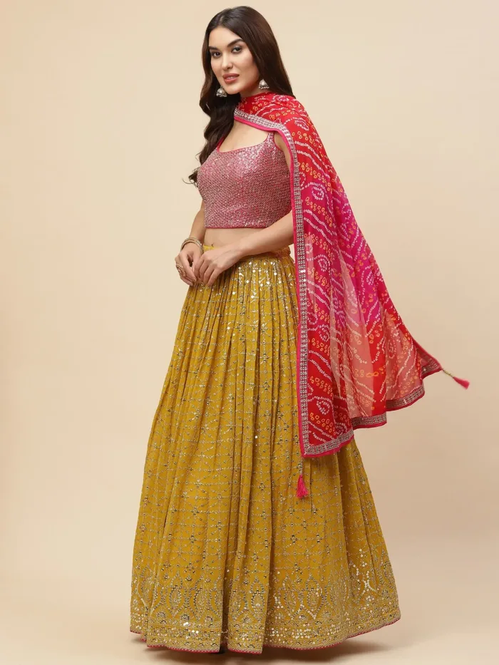Heavy Georgette Luxurious Yellow Lehenga Choli Set - Image 2