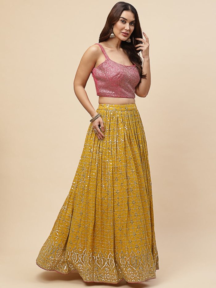 Heavy Georgette Luxurious Yellow Lehenga Choli Set - Image 3
