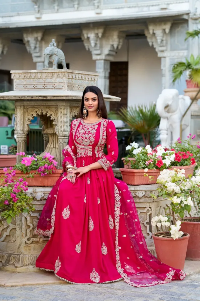 Ready To Wear Gown Sequins and Thread Embroidery Work With Lace Touch Up