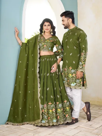 Crunchy silk Lehenga Work : Sequins and embroidery Work ( Handwork Look )