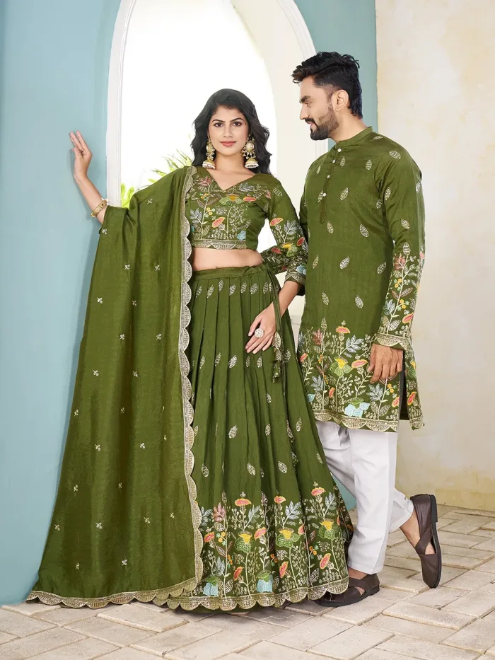 Crunchy silk Lehenga Work : Sequins and embroidery Work ( Handwork Look )