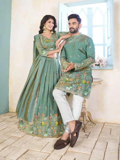 Crunchy silk Lehenga Work : Sequins and embroidery Work ( Handwork Look )