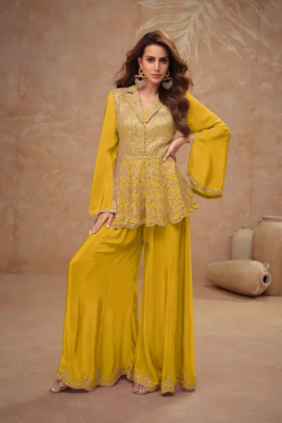Mustard Yellow Peplum Top and Palazzo Set