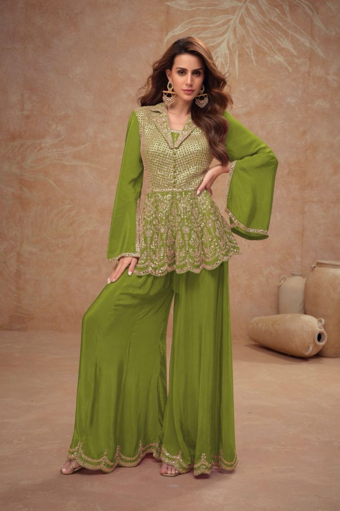 Mustard Yellow Peplum Top and Palazzo Set - Image 4