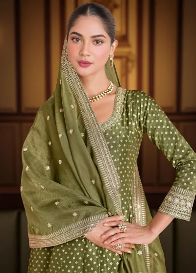 Olive green Anarkali suit, Anarkali dress for women, Indian ethnic wear online, wedding ethnic suits, festive wear suits, designer Anarkali with dupatta