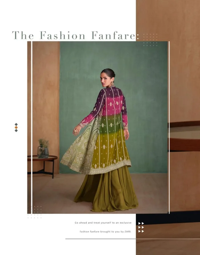 olive-ensemble-green-sharara-set PREMIUM REAL GEROGETTE ( FULL HEAVY LOOK EMBROIDERED WORK FRONT AND BACK WITH ALL OVER HAND EMBELLISHED MIRROR WORK )