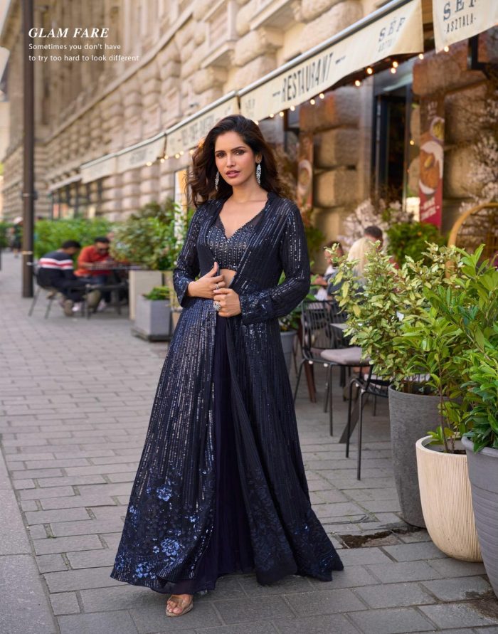 designer rubal georgette suit, party wear georgette suit, wedding wear suit for women, embroidered georgette suit, sequin georgette suit, festive suit collection.