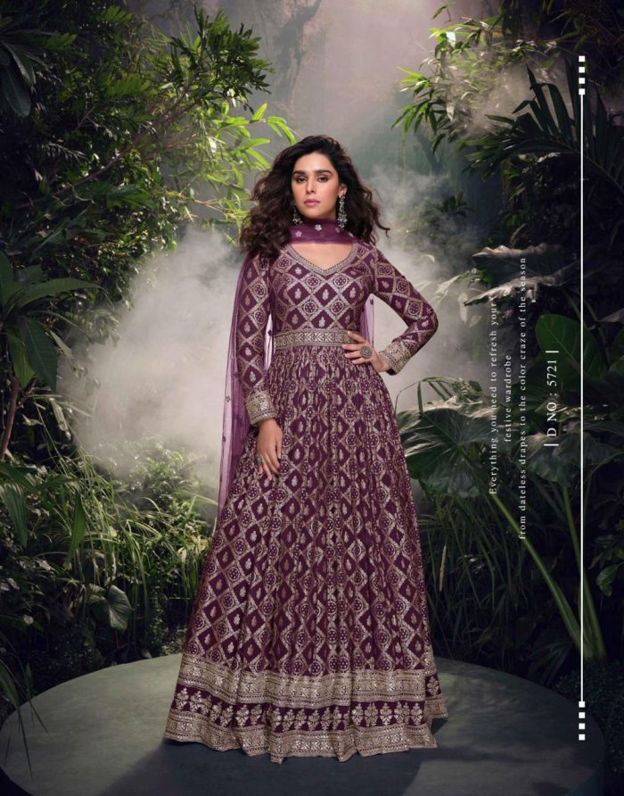 designer viscos gown, embroidered gown, jacquard silk gown, ethnic party wear gown, wedding gown for women, festive wear gown with dupatta. Designer Viscos Gown – Pure Elegance in Jacquard Silk