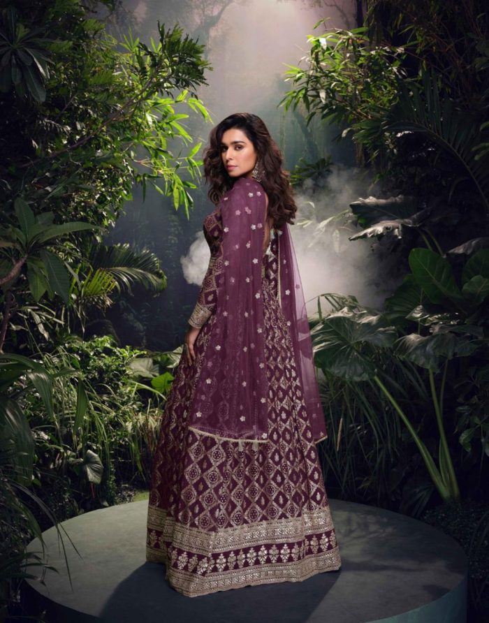 designer viscos gown, embroidered gown, jacquard silk gown, ethnic party wear gown, wedding gown for women, festive wear gown with dupatta. Designer Viscos Gown – Pure Elegance in Jacquard Silk