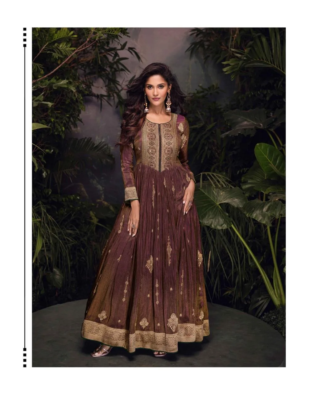 designer viscos gown, embroidered gown, jacquard silk gown, ethnic party wear gown, wedding gown for women, festive wear gown with dupatta. Designer Viscos Gown – Pure Elegance in Jacquard Silk