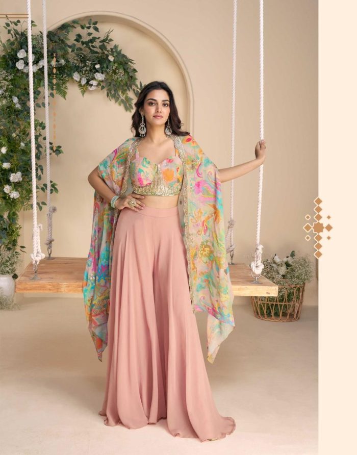 Embroidered Shrug with Hand-Embellished Blouse & Palazzo