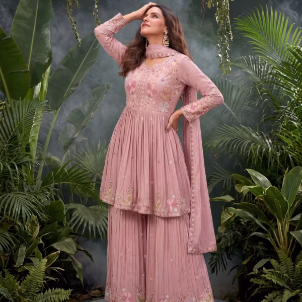 Chinon Embroidered Pink Sharara