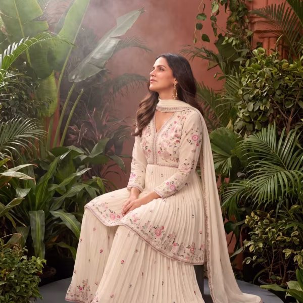 Chinon Embroidered White Sharara
