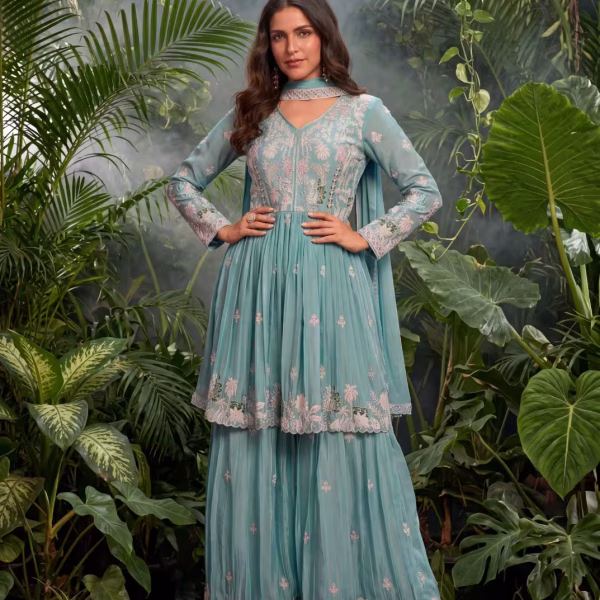 Chinon Embroidered Sharara salwar kameez