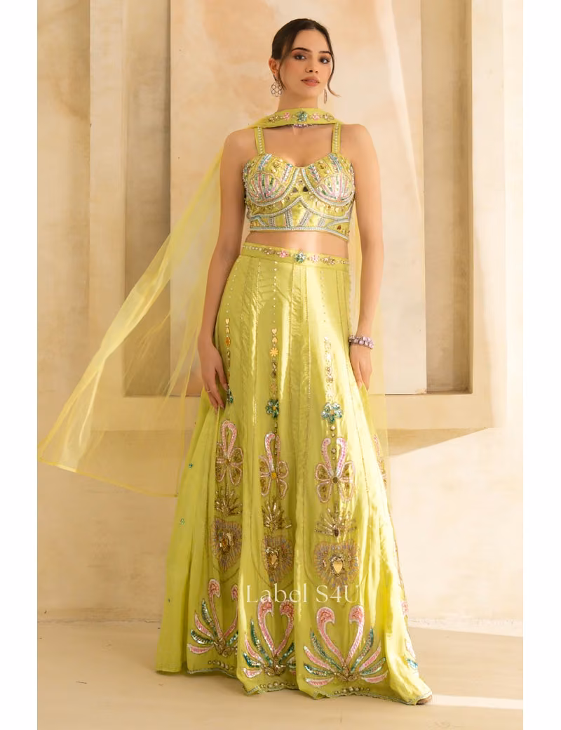 Designer-Lime-Green-Embellished-Lehenga-for-Wedding - Image 2