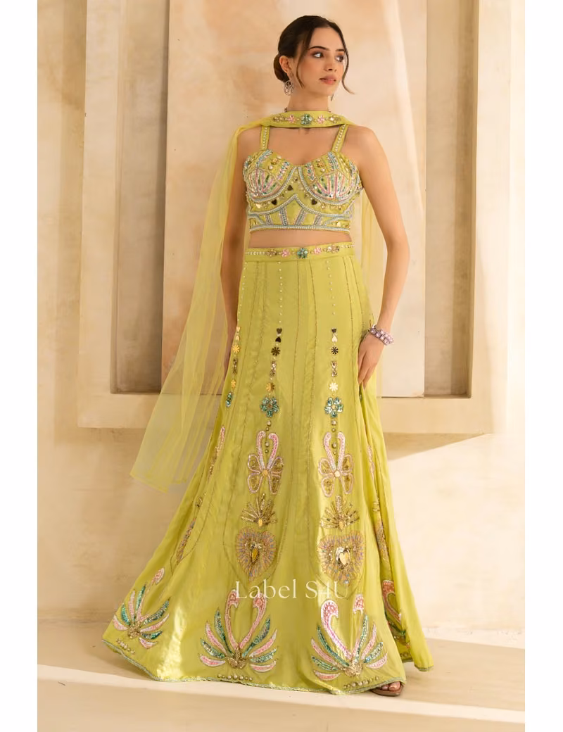 Designer-Lime-Green-Embellished-Lehenga-for-Wedding - Image 3
