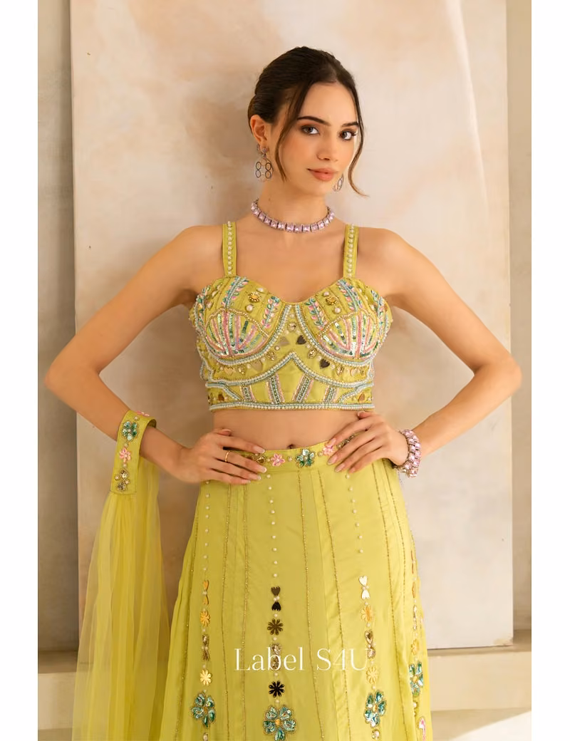 Designer-Lime-Green-Embellished-Lehenga-for-Wedding - Image 5