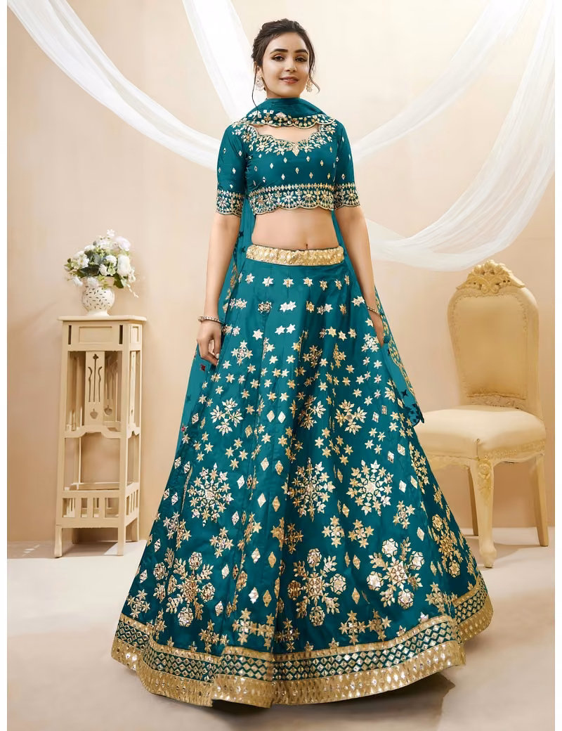 Emerald-Green-Zari-Embroidered-Lehenga - Image 4