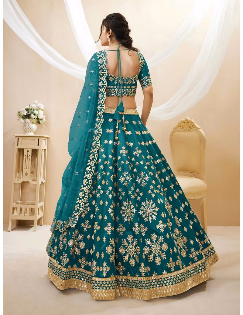 Emerald-Green-Zari-Embroidered-Lehenga - Image 2