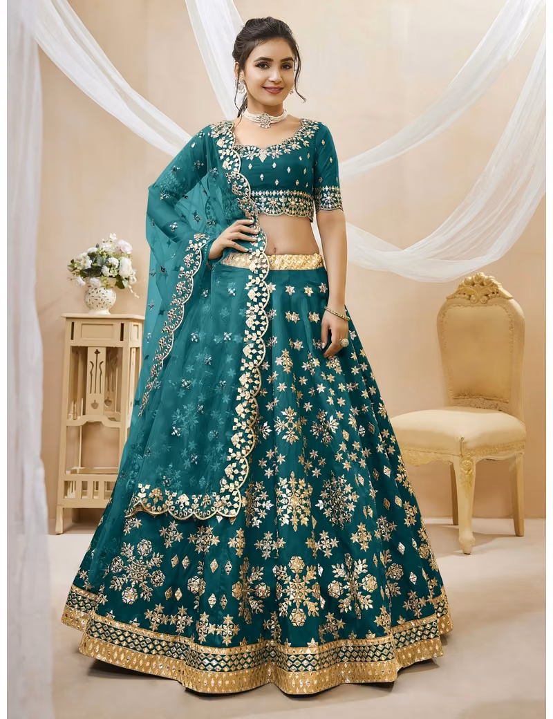 Emerald-Green-Zari-Embroidered-Lehenga - Image 3