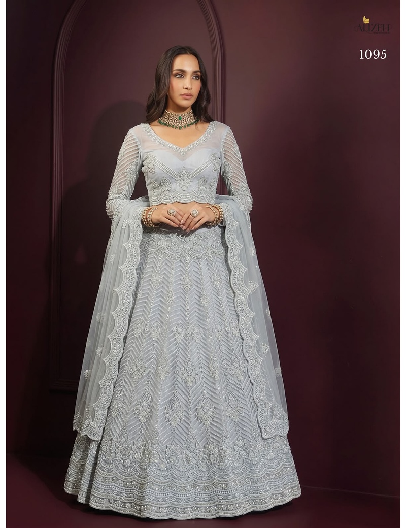 Designer Butterfly-Net & Silk Lehenga - Image 3