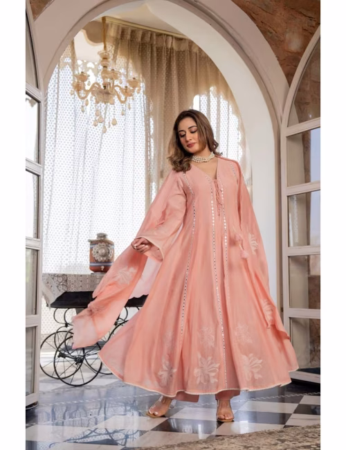 Chanderi Silk Kurti With Pant & Dupatta