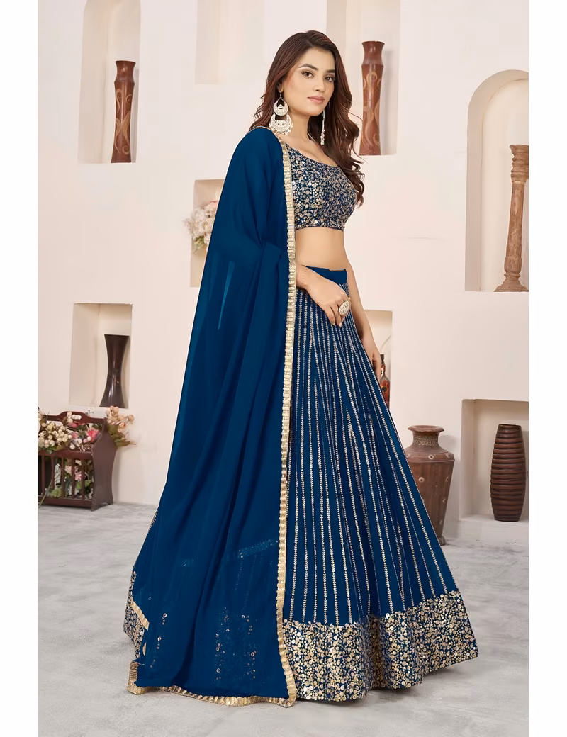 Wine lehenga with vertical golden sequins work - Image 7