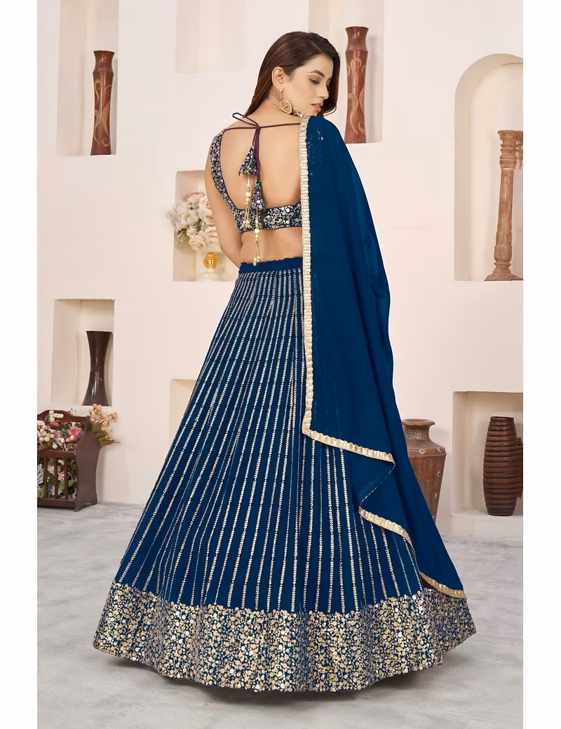 Wine lehenga with vertical golden sequins work - Image 8