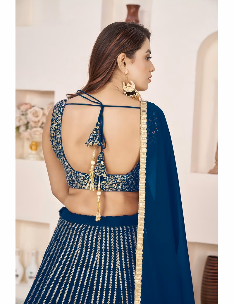 Wine lehenga with vertical golden sequins work - Image 9