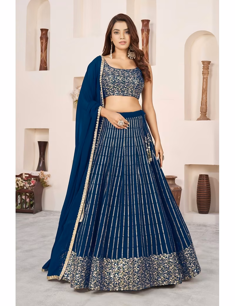 Wine lehenga with vertical golden sequins work - Image 6